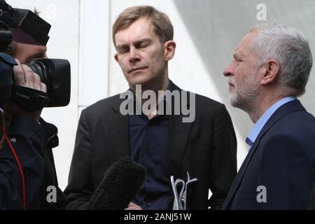 Jeremy Corbyn alla BBC oggi 19/06/2016 (immagine di credito©Jack Ludlam) Jeremy Corbyn ha difeso la UE in materia di immigrazione, esortando gli elettori invece di dirigere la loro rabbia verso prudenti misure di austerità. Foto Stock