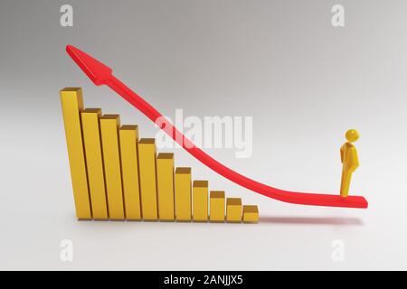Figure 3d, persona salendo sulla freccia rossa. 3d imprenditore sorge in base alla pianificazione. Il rendering 3D Foto Stock