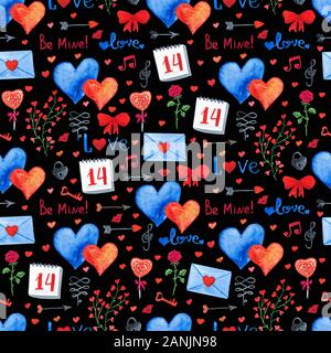 Acquerello il giorno di San Valentino senza soluzione di continuità sullo sfondo del modello Foto Stock