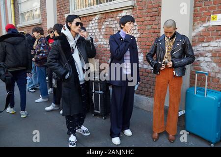 Milano, Italia - 13 gennaio 2019: Top i modelli dopo Fendi fashion show, la Settimana della Moda Milanese street style Foto Stock