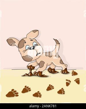 Illustrazioni vettoriali carino spotted dog ereditato sporco zampe Illustrazione Vettoriale