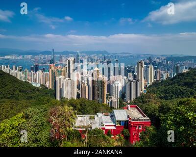 Hong Kong Vista Picco - Vista dal Victoria Peak su Isola di Hong Kong e Kowloon Foto Stock