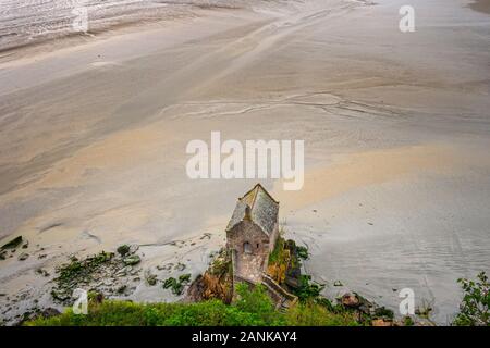 Inondazioni di marea a Mont Saint Michel. Normandia, Francia Foto Stock