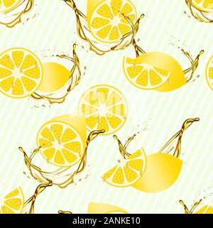 Modello di limoni freschi senza cuciture, schizzi, linee diagonali. - Illustrazione Foto Stock