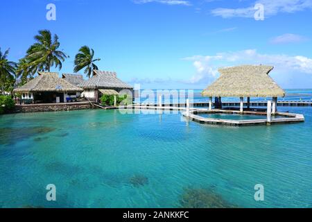MOOREA, Polinesia francese -30 NOV 2018- Vista della Moorea Dolphin Center presso l'Intercontinental Moorea Lagoon Resort and Spa Moorea sulla laguna in Foto Stock