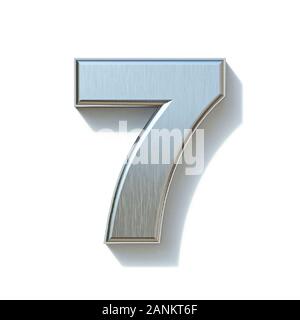 Metallo spazzolato Numero di font 7 7 3D render illustrazione isolati su sfondo bianco Foto Stock