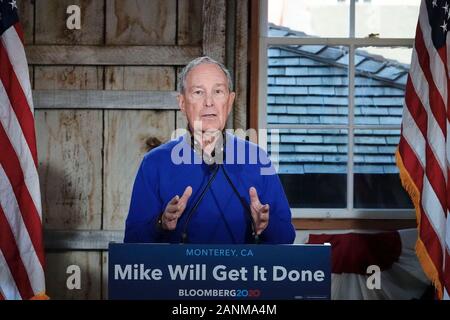 Monterey, STATI UNITI D'AMERICA. Xvii gen, 2020. Monterey, California, Stati Uniti d'America 17 Gennaio 2020 2020 candidato presidenziale Mike Bloomberg parla a un clima settimana l'evento a Monterey in California. Egli è in cerca di sostegno per il suo tentativo di essere il candidato democratico di competere con il candidato repubblicano in novembre - essere che il presidente Donald Trump o qualcun altro dopo il suo impeachment. Credito: Motofoto/Alamy Live News Foto Stock