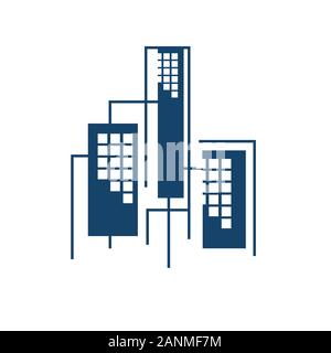 Nuove vivaci immobiliare edificio skyline logo design grafica vettoriale in stile moderno Illustrazione Vettoriale