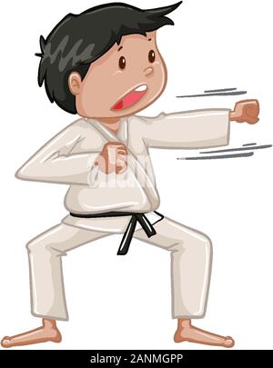 Atleta praticare il karate su sfondo bianco illustrazione Illustrazione Vettoriale