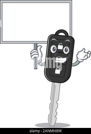 Una bella immagine della chiave auto Cartoon carino carattere portare una scheda Illustrazione Vettoriale