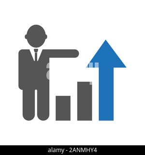 La crescita aziendale, di progresso o di successo del concetto. Imprenditore sta mostrando una crescente. EPS 10 Illustrazione Vettoriale