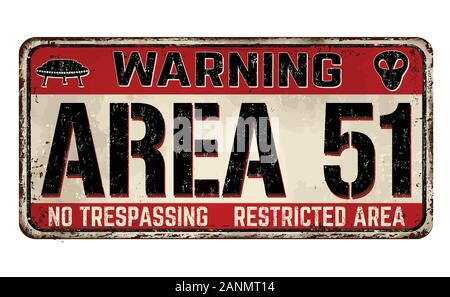 Area 51 vintage metallo arrugginito segno su uno sfondo bianco, illustrazione vettoriale Illustrazione Vettoriale