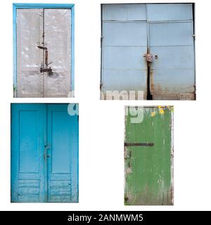 Set di vecchie porte di garage. Isolato sfondo bianco Foto Stock