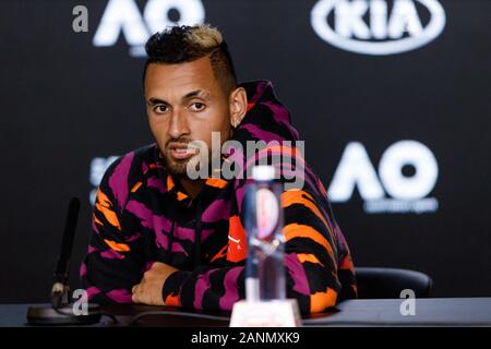 Nick KYRIOS (AUS) durante una conferenza stampa all'Australian Open del 2020 Foto Stock