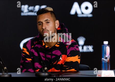 Nick KYRIOS (AUS) durante una conferenza stampa all'Australian Open del 2020 Foto Stock