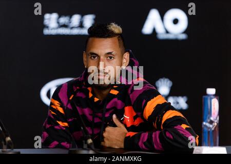 Nick KYRIOS (AUS) durante una conferenza stampa all'Australian Open del 2020 Foto Stock