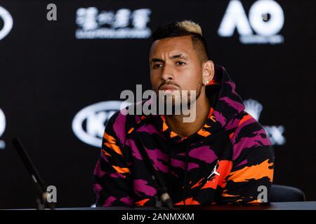 Nick KYRIOS (AUS) durante una conferenza stampa all'Australian Open del 2020 Foto Stock