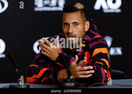 Nick KYRIOS (AUS) durante una conferenza stampa all'Australian Open del 2020 Foto Stock