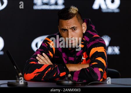 Nick KYRIOS (AUS) durante una conferenza stampa all'Australian Open del 2020 Foto Stock