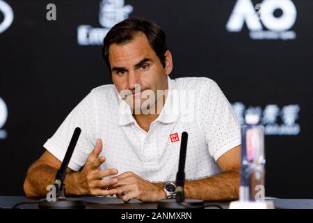 Roger FEDERER (sui) durante una conferenza stampa al 2020 Australian Open Foto Stock