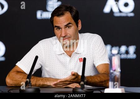 Roger FEDERER (sui) durante una conferenza stampa al 2020 Australian Open Foto Stock