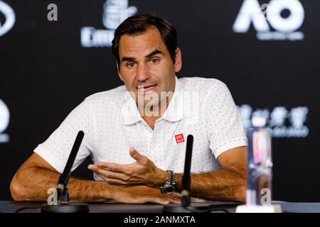 Roger FEDERER (sui) durante una conferenza stampa al 2020 Australian Open Foto Stock
