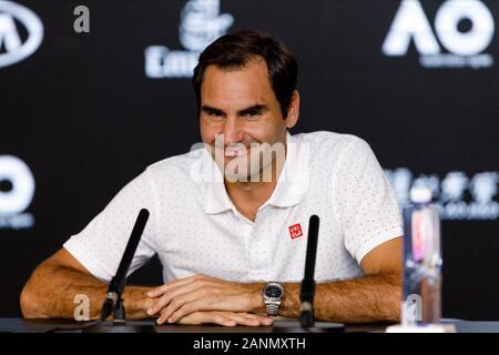 Roger FEDERER (sui) durante una conferenza stampa al 2020 Australian Open Foto Stock