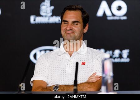 Roger FEDERER (sui) durante una conferenza stampa al 2020 Australian Open Foto Stock