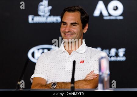 Roger FEDERER (sui) durante una conferenza stampa al 2020 Australian Open Foto Stock