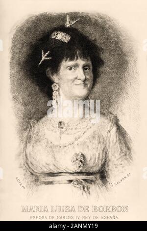 María Luisa de Parma (Parma, 9 dicembre, 1751-Roma, 2 gennaio 1819) fu regina consorte di Spagna come moglie di Carlos IV. Lei era la nipote di Lou Foto Stock