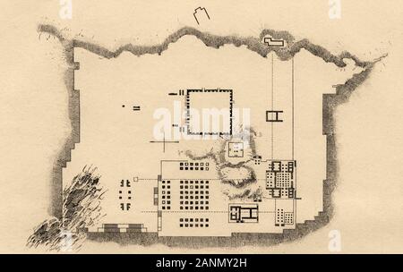 Mappa di rovine di Persepolis, il cerimoniale di capitale dell impero achemenide. Far Provincia, Iran. Vecchio di acciaio inciso antica stampa Pubblicato in L'Univers La Per Foto Stock