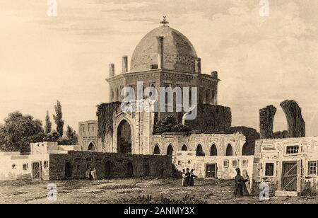 Vecchio grande moschea a Soltaniyeh. L'Iran. Vecchio di acciaio inciso antica stampa Pubblicato in L'Univers La perse nel 1841. La storia del persiano antico empir Foto Stock