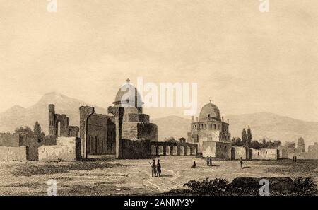 Vecchio grande moschea a Soltaniyeh. L'Iran. Vecchio di acciaio inciso antica stampa Pubblicato in L'Univers La perse nel 1841. La storia del persiano antico empir Foto Stock