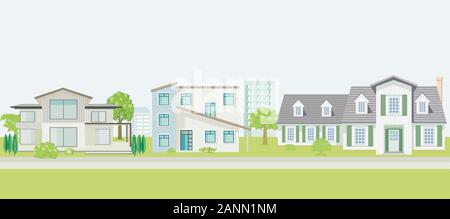 Fila di diverse case famiglia. Casa, home Illustrazione Vettoriale