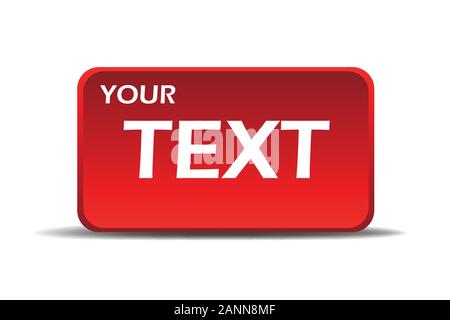 Red 3d pulsante quadrato isolato su bianco. Illustrazione di vettore isolato su sfondo bianco. Illustrazione Vettoriale