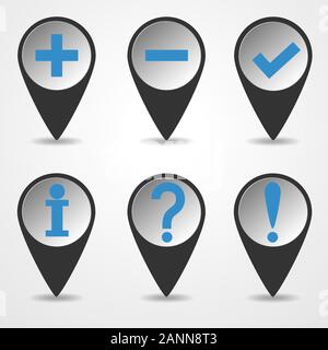 Set di marcatori di vettore per la mappa e piano con le icone di navigazione. Collezione di moderni i marcatori mappa - illustrazione vettoriale. Impostare la posizione dell'icona. Illustrazione Vettoriale