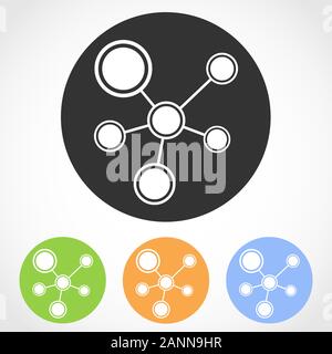 Rete sociale icone - illustrazione vettoriale. Set di icone di piana social network in quattro versioni di colore. La tecnologia globale o social network. Illustrazione Vettoriale