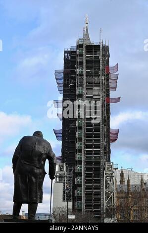 Big Ben Bong per Brexit. Boris Johnson ha dato fino a rendere il Big Ben Bong per Brexit, accusando il Parlamento di bloccare la sua offerta per celebrare il Regno Unito la partenza dalla UE. Big Ben, le Houses of Parliament, Westminster, London. Regno Unito Foto Stock