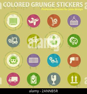 Servizio di consegna colorate icone grunge Illustrazione Vettoriale