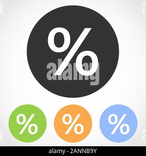 Percentuale di mark icone - illustrazione vettoriale. Set di icone di piana la percentuale in quattro versioni di colore. Illustrazione Vettoriale