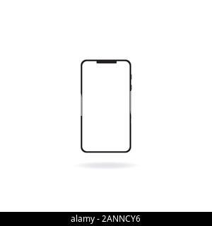 Smartphone mockup. Nuovo nero smartphone prive di telaio mockup con schermo bianco. Isolato su sfondo bianco. Illustrazione Vettoriale