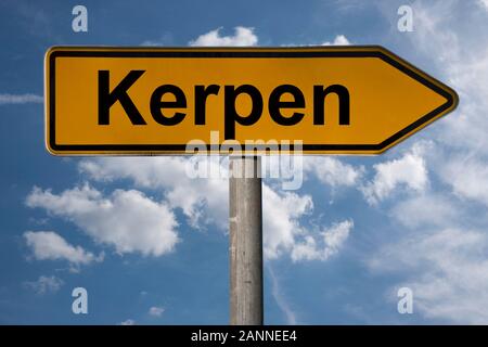 Dettaglio foto di un cartello con la scritta Kerpen, Renania settentrionale-Vestfalia, Germania, Europa Foto Stock