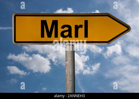 Dettaglio foto di un cartello con la scritta Marl, Renania settentrionale-Vestfalia, Germania, Europa Foto Stock