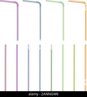 Set di colorate cannucce potabile su sfondo bianco. Illustrazione Vettoriale
