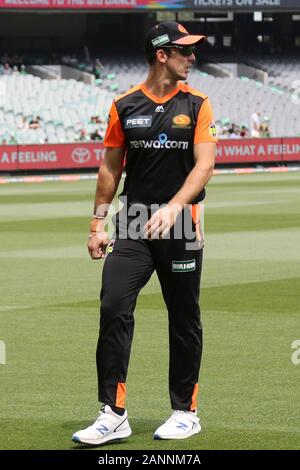 MCG, Melbourne, Victoria, Australia. Xviii gen, 2020 MCG, Melbourne, Victoria, Australia. 18 gennaio, 2020. KFC Big Bash league(BBL) corrispondono a 41 - Melbourne stelle uomini la riproduzione del Perth Scorchers uomini - Scorchers capitano Mitchell Marsh Pre Game-Melbourne stelle vinte da dieci corse.- credito Immagine: Brett keating/Alamy Live News Foto Stock