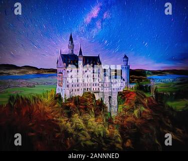 L'ARTE MODERNA: misterioso castello di Neuschwanstein Foto Stock