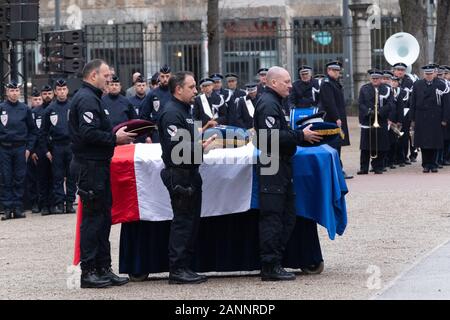 Cerimonia funebre del poliziotto Franck Labois uccisi in Lione-francia Foto Stock