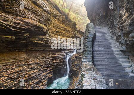 Watkins Glen State Park in Upstate New York ha più di 800 passaggi su Gorge Trail. Foto Stock