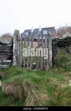 Porta giardino in legno, Newport, Pembrokeshire Foto Stock