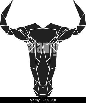 Il nero geometriche della testa di blu GNU, African bull o antilopi. Poligonale animale astratta dell'Africa. Illustrazione Vettoriale. Illustrazione Vettoriale